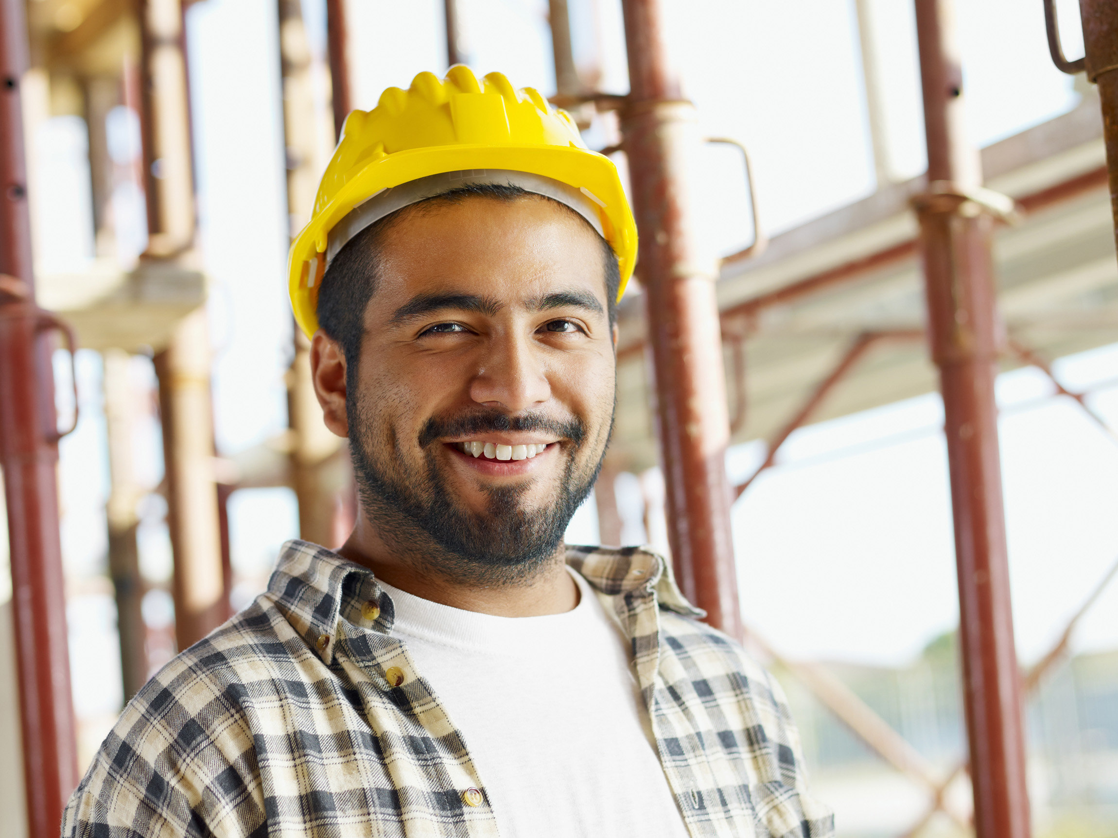 man wearing construction helmet