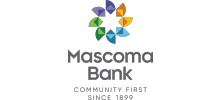 Mascoma Bank logo with colorful geometric flower symbol and the tagline 'Community First Since 1899'.