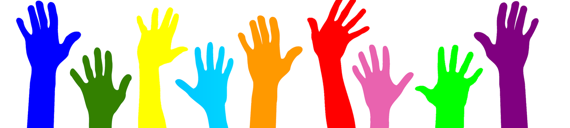 colorful hands raised